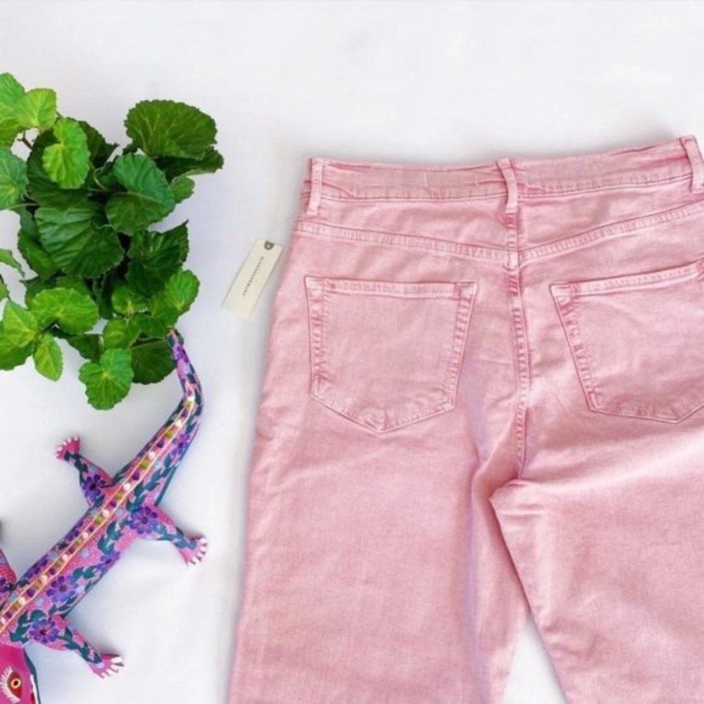 Anthropologie Pilcro Ultra High Rise Acid Wash Straight Jeans Button Fly Pink 27 - Picture 8 of 12